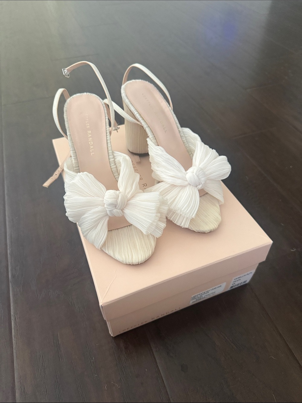 Loeffler Randall Camellia Pleated Bow Heel in Vegan Pearl